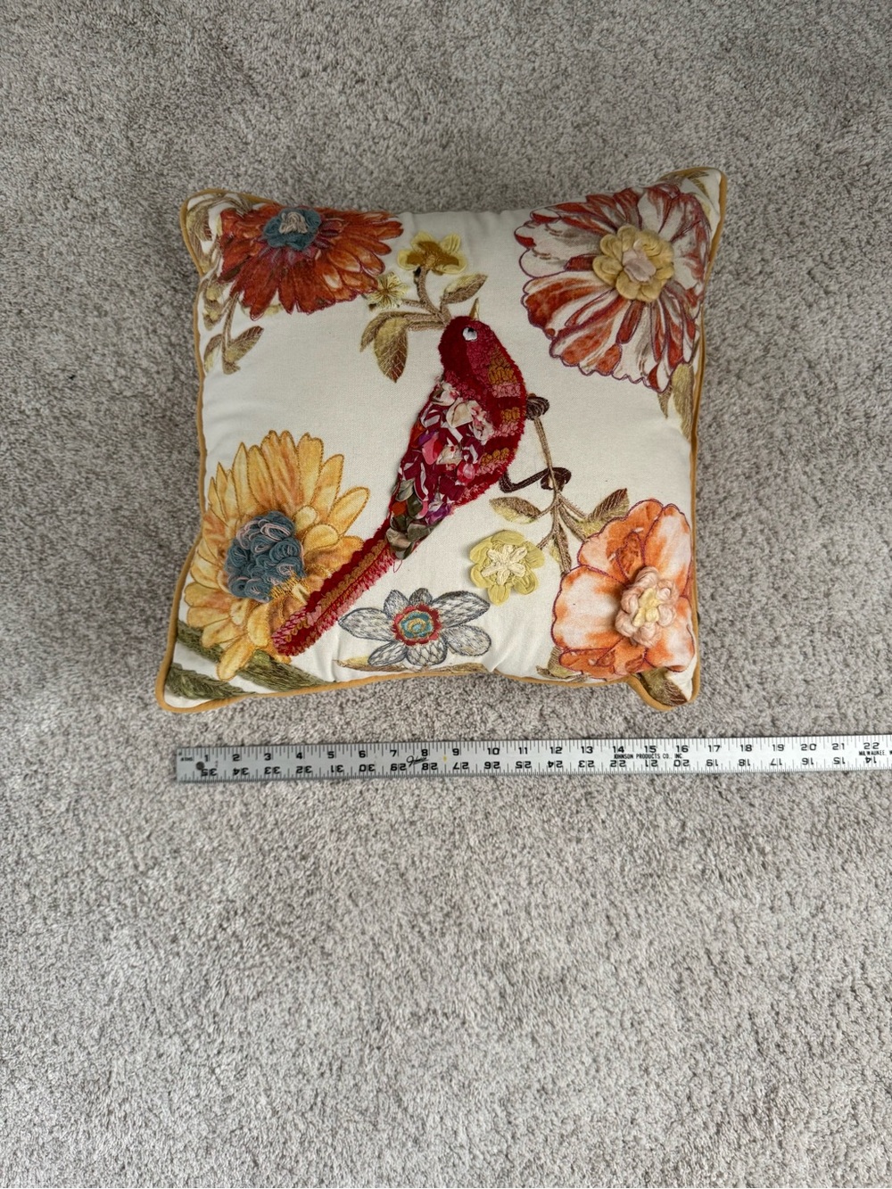Pier 1 Embroidered Bird & Floral Accent Throw Pillow - Picture 6 of 7